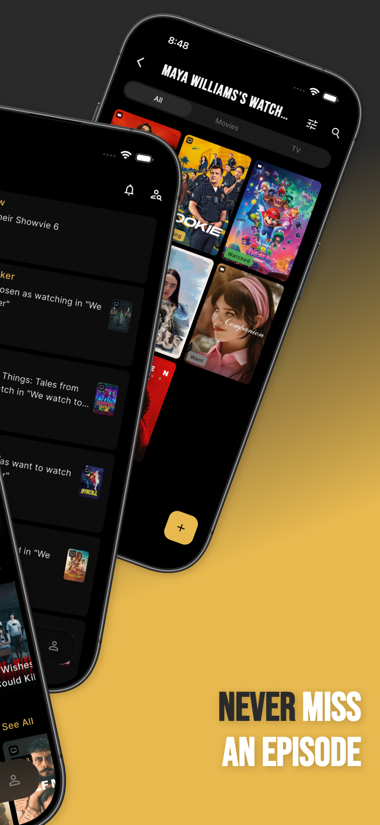 Showvie home screen — never miss an episode