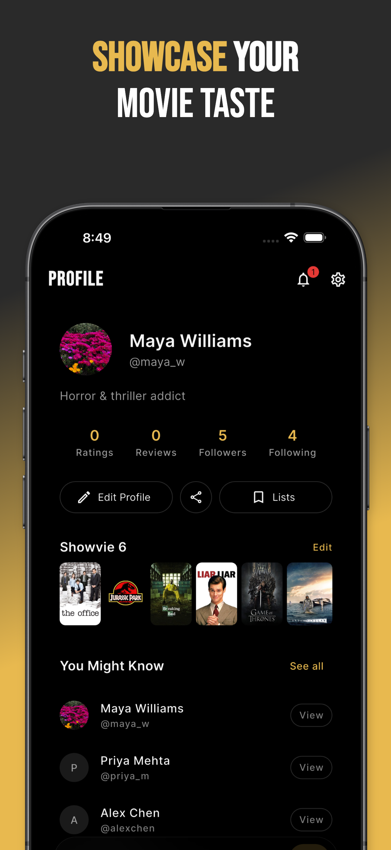 Showvie profile — showcase your taste