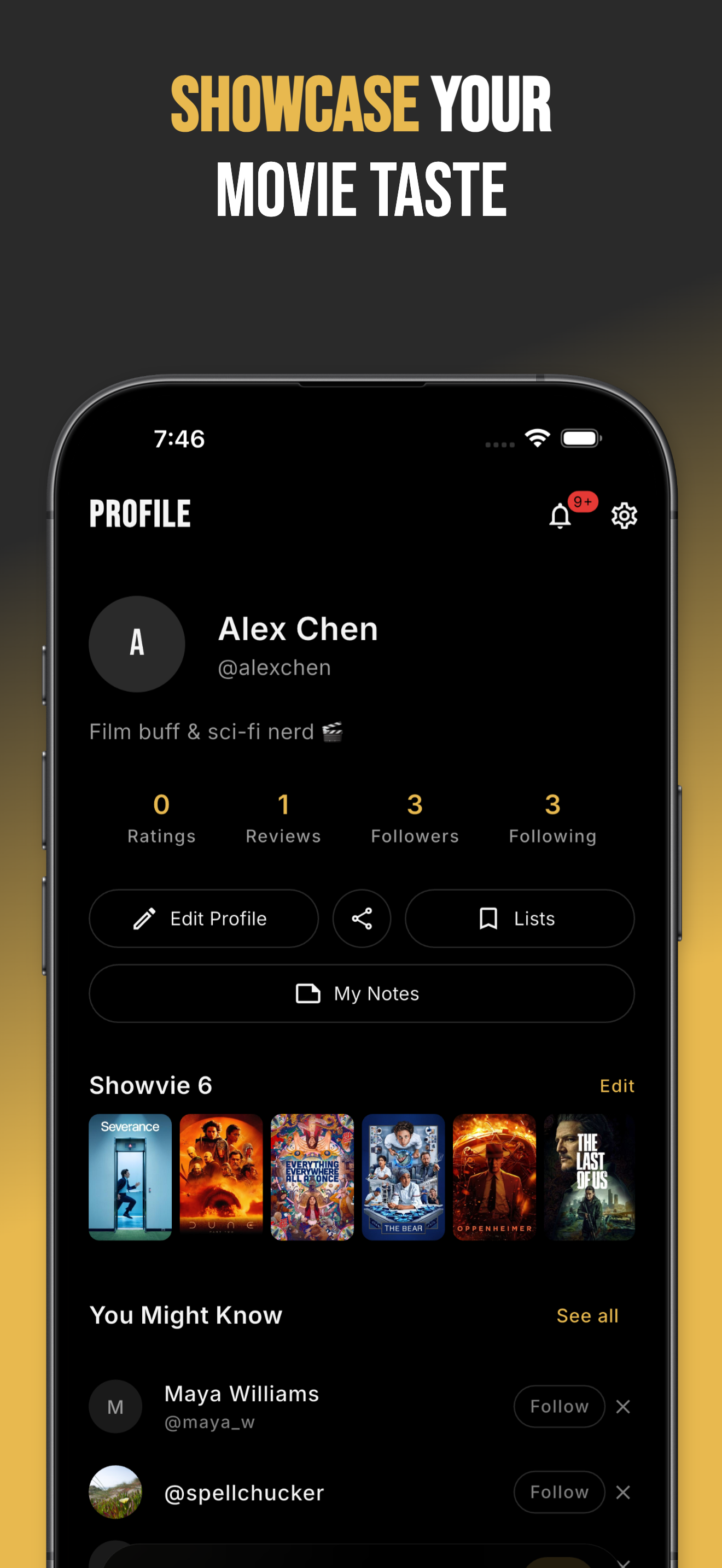 Showvie profile — showcase your taste